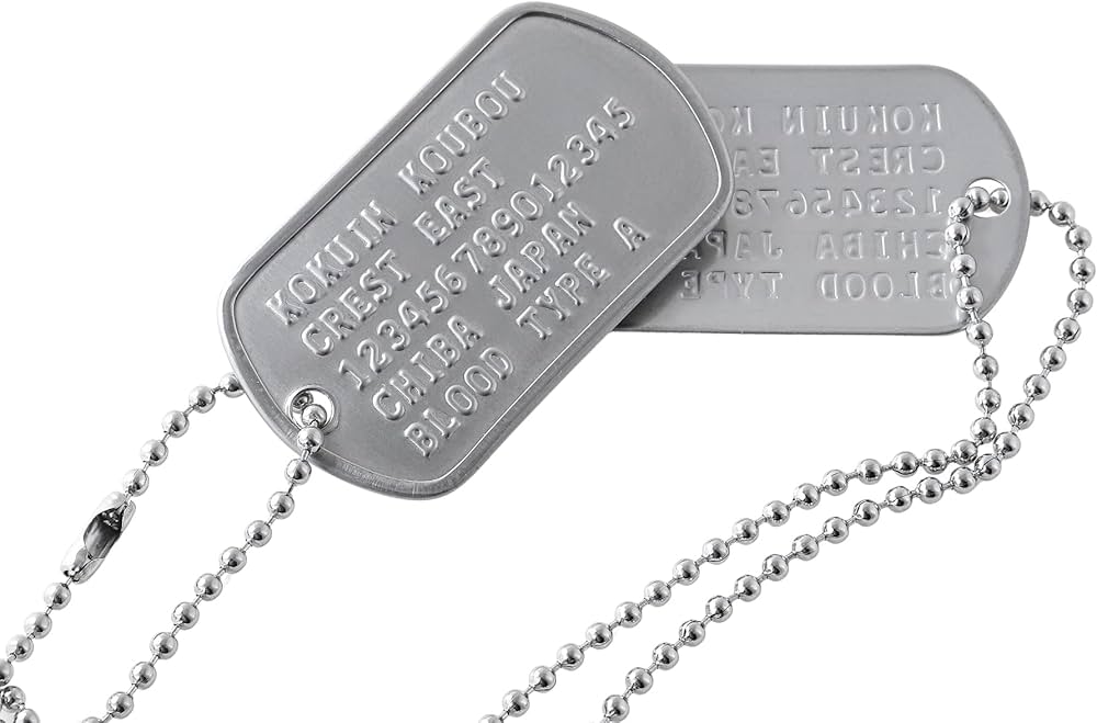 Amazon.co.jp: ドッグタグ 凸刻印 2枚セット ミリタリー 自衛隊 トップ